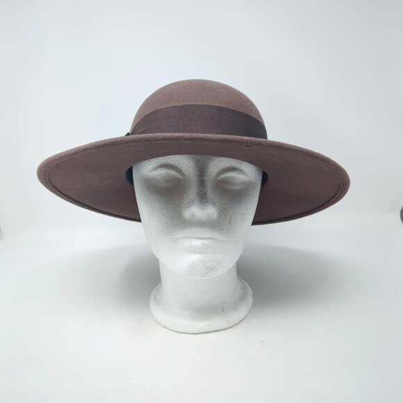Vintage Adolfo II Hat Felt Brown Wide Brim Felt Bow - Picture 2 of 10